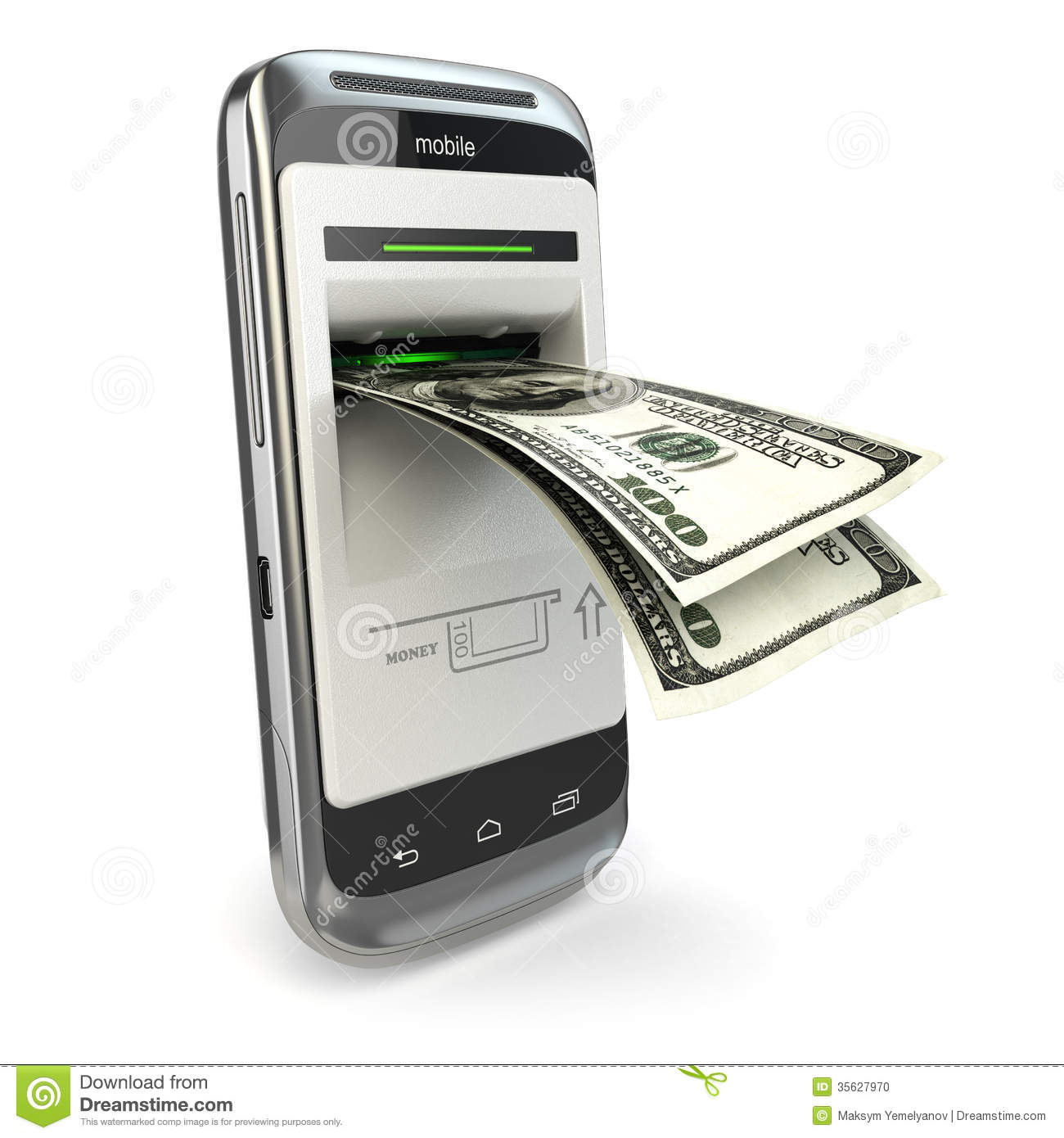 Mobile Banking  Phone Payment  Cellphone And Dollar  Stock Photo