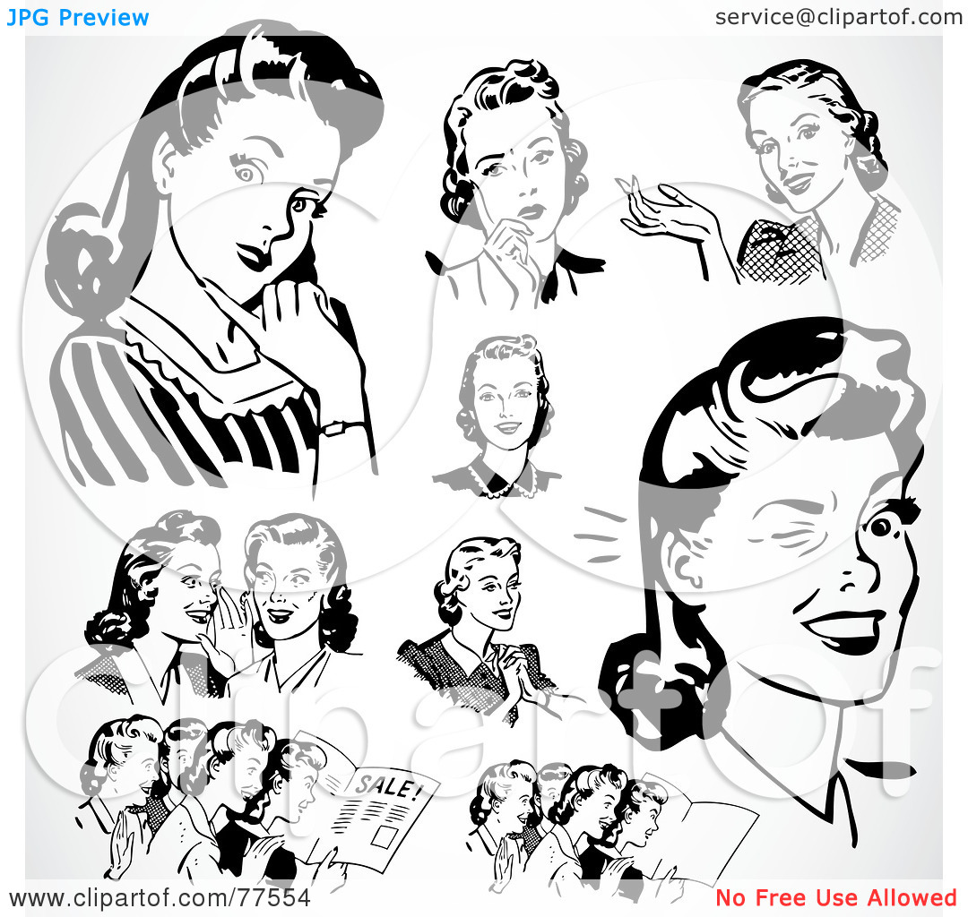 Retro Black And White Ladies Thinking And Talking By Bestvector  77554