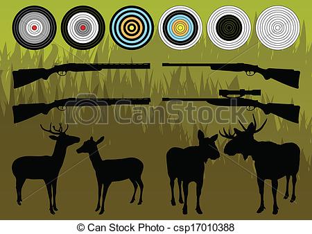 Shooting Range Wild Deer Elk And Moose Silhouettes And Guns