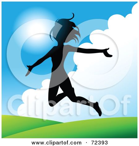 Silhouetted Woman Leaping Over Hills Under A Blue Sky By Cidepix