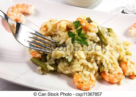 Stock Images Of Rice With Shrimp And Beans On The Table Csp11367857
