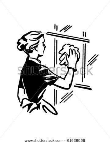 Woman Cleaning Window   Retro Clip Art   Stock Vector