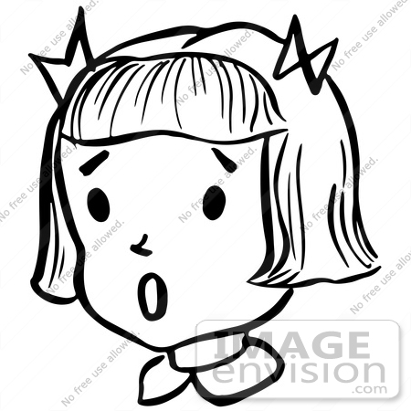 61846 Clipart Of A Surprised Retro Girl In Black And White   Royalty    