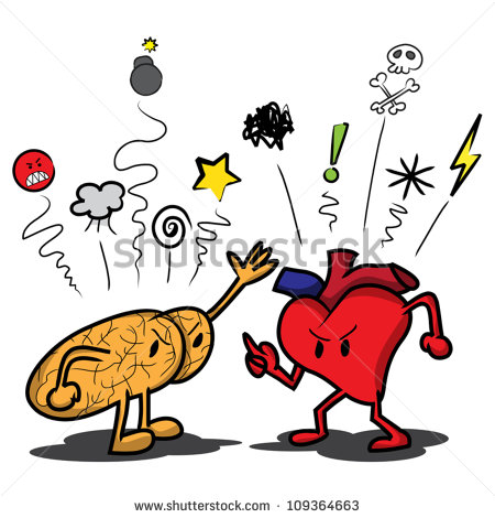 Cartoon Brain And Heart Arguing And Saying Swear Symbols At Each Other
