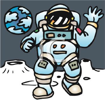 Cartoon Of An Astronaut Walking On The Moon   Royalty Free Clip Art    
