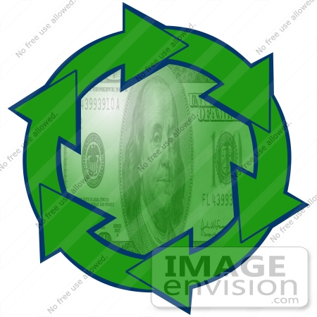 Clip Art Graphic Of Green Arrows Circling A Green 100 Dollar Bill By