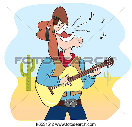 Clipart   Het Zingen Cowboy  Vector Komisch Stripfiguren Beman In