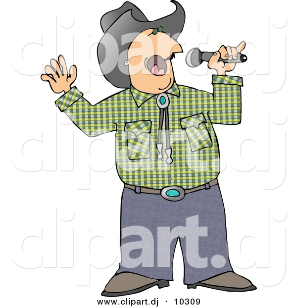Clipart Of A Cartoon Cowboy Singing Country Music With Microphone By