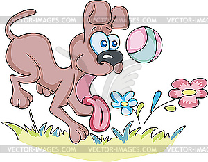 Crazy Dog Playing Ball   Color Vector Clipart