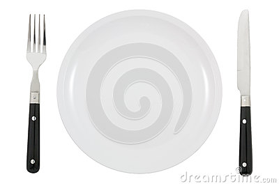 Dinner Plate Knife And Fork Isolated On White Background File    