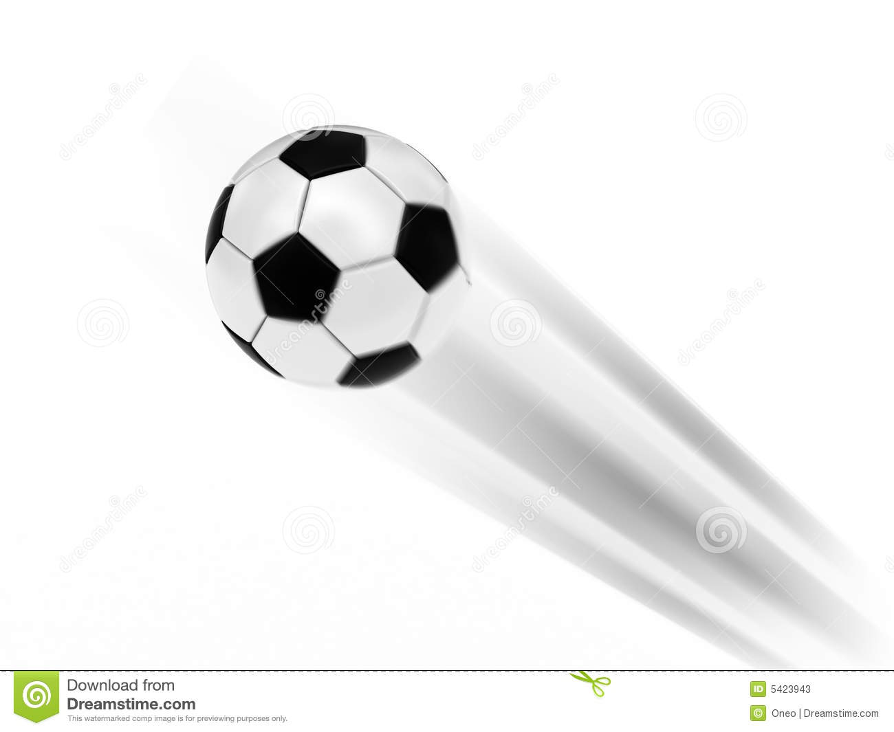 Flying Soccer Ball On White Background Rendered With Motion Blur    