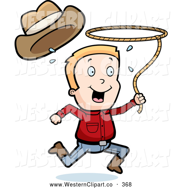 Happy Caucasian Cowboy Running And Swinging A Lasso By Cory Thoman 368