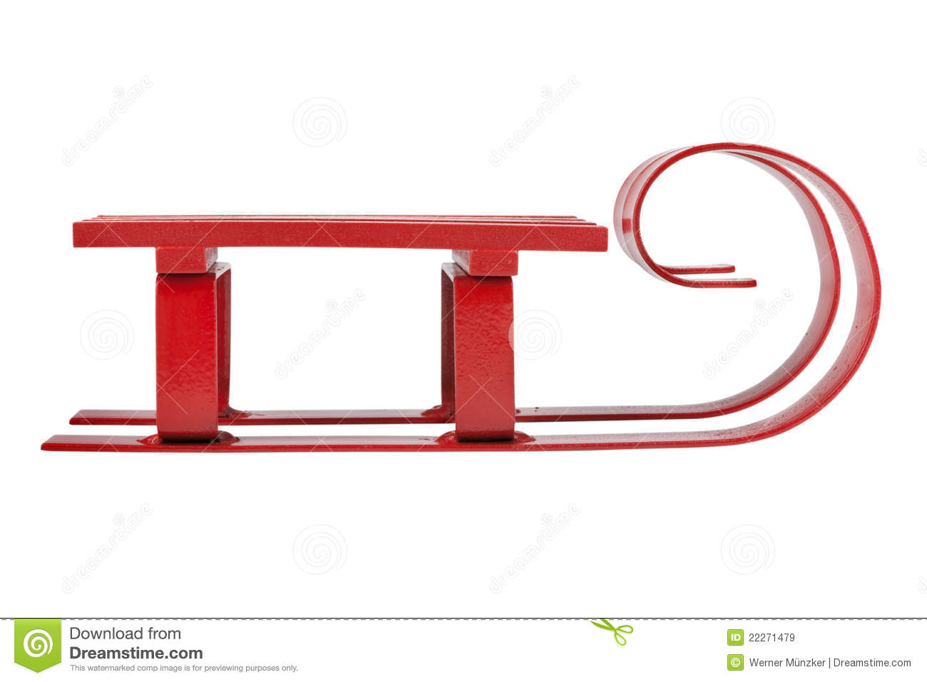 Red Sled Isolated In Front Of White Background With Clipping Path
