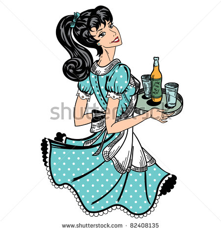 Retro Waitress Brings Beer Order Stock Vector Illustration 82408135