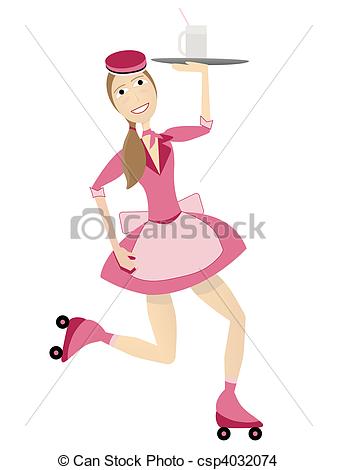 Smiling Waitress In Pink Diner Uniform Happily Carrying Drink As She