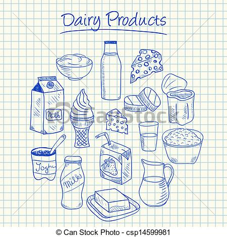 Vector   Dairy Products Doodles   Squared Paper   Stock Illustration