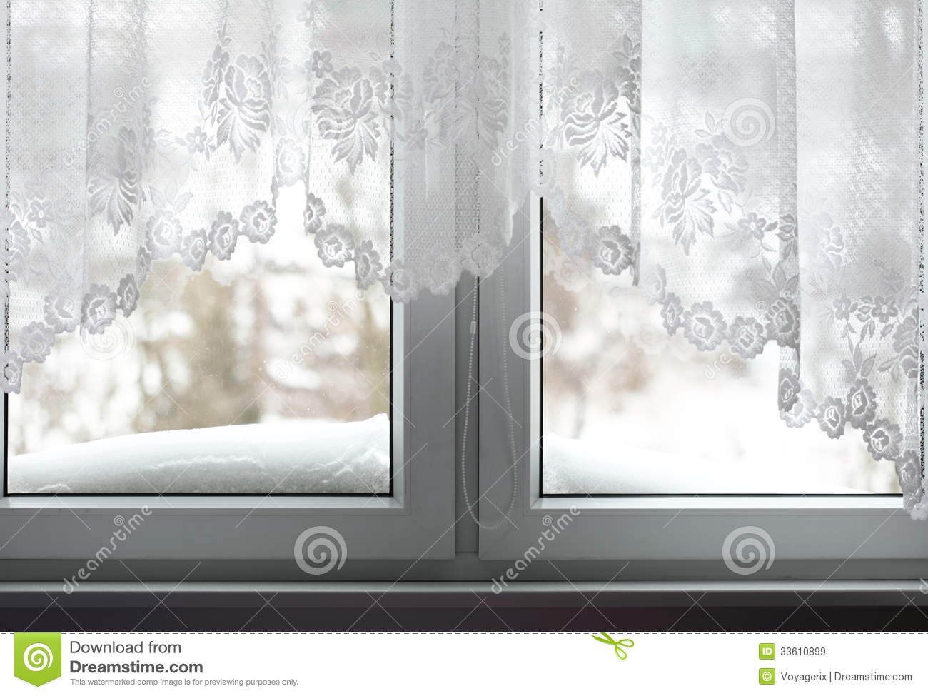 Window With View To A Snowy Winter Scene Royalty Free Stock Images