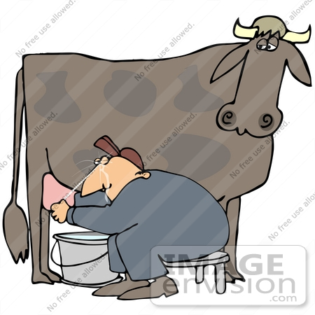 42364 Clip Art Graphic Of A Cow S Udder Squirting A Male Farmer In    