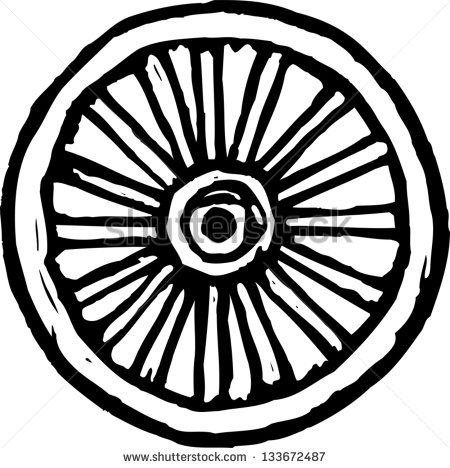 Black And White Vector Illustration Of Wagon Wheel   Stock Vector
