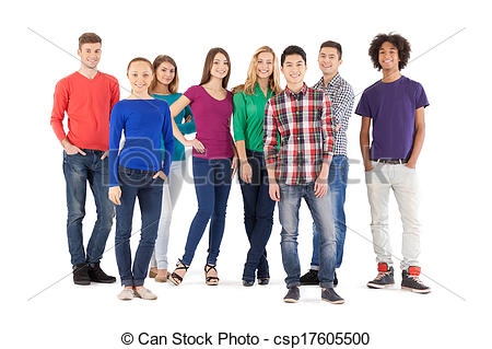 Casual People  Full Length Of Cheerful Young People Smiling At Camera    