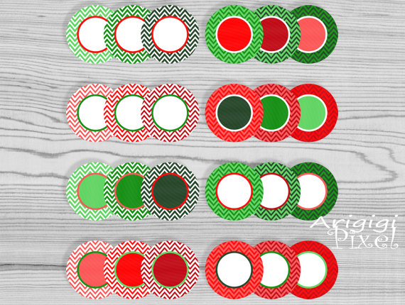 Chevron Circles Clip Art Set Digital Round Frames Christmas Colors