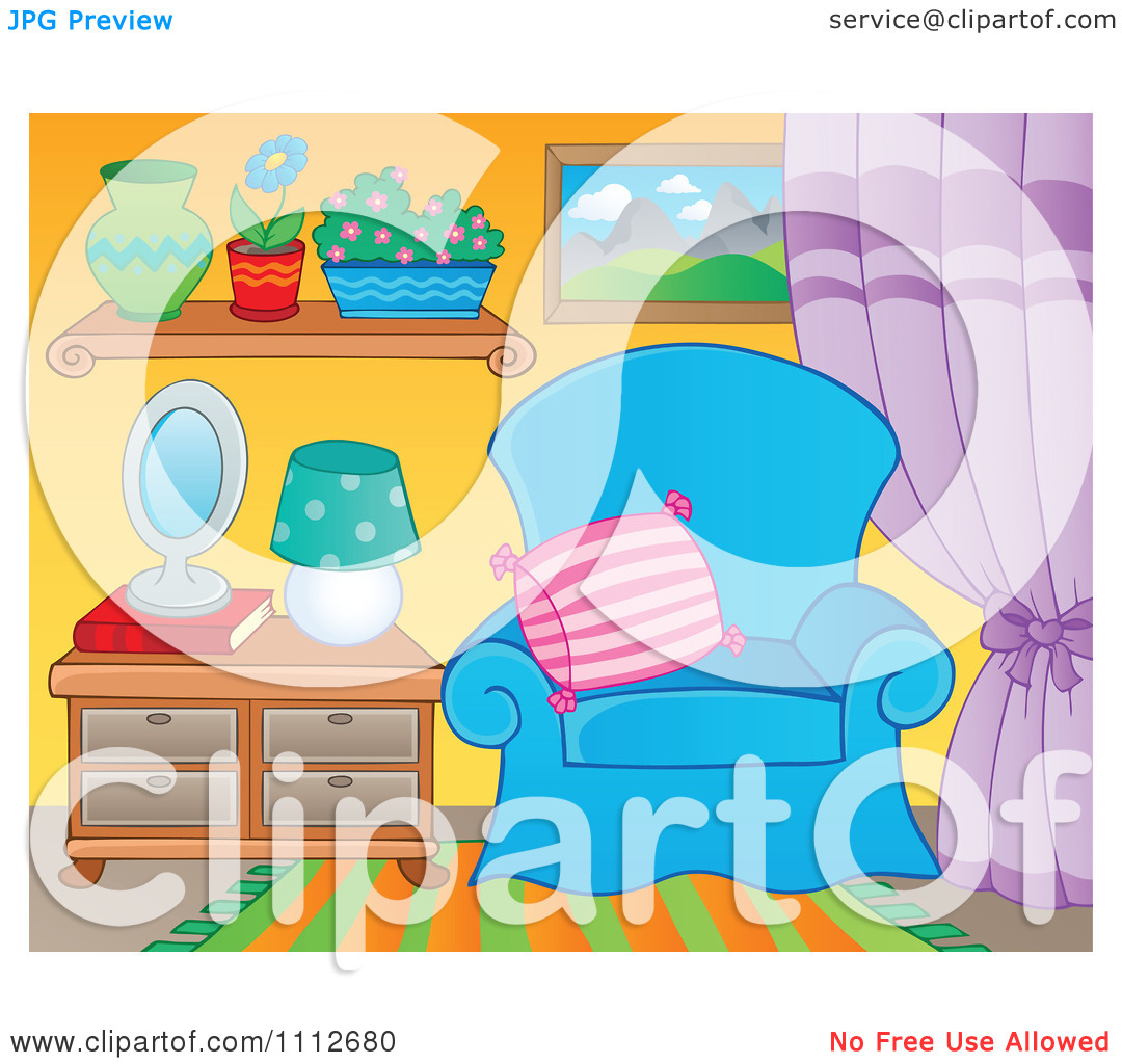 Clipart Blue Chair In A Living Room   Royalty Free Vector Illustration