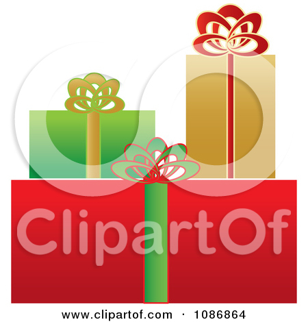 Clipart Gold Green And Red Wrapped Christmas Gifts   Royalty Free