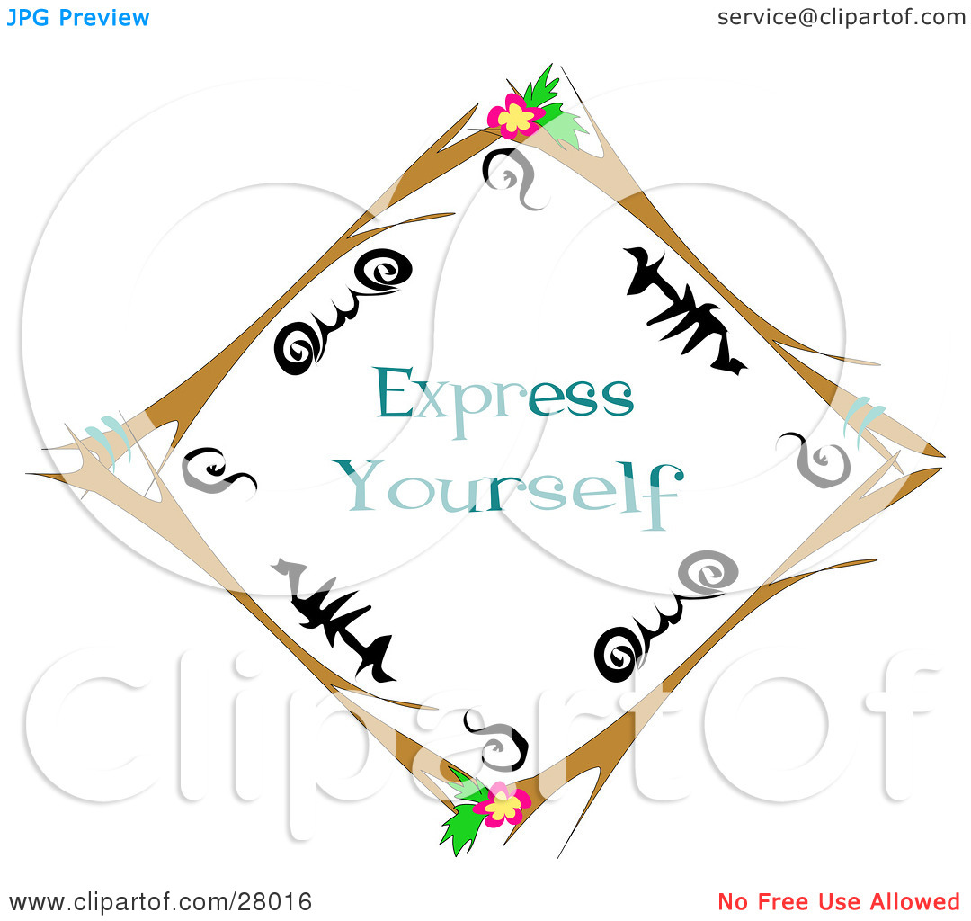 Clipart Illustration Of A Brown Twig Diamond Border With Black Designs