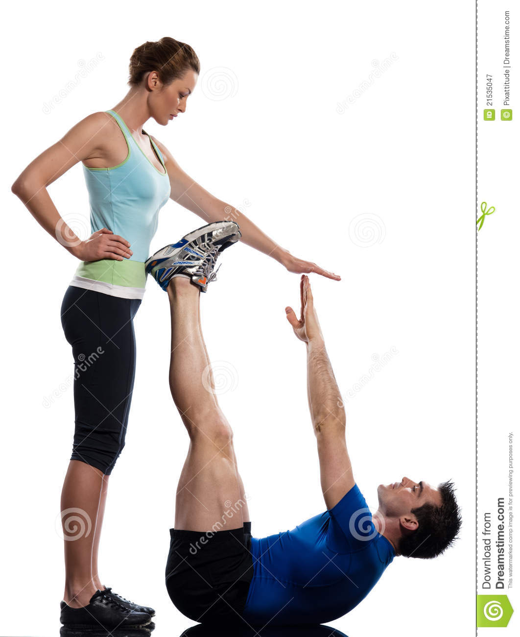Coupleman And Woman Abdominals Workout Push Ups Royalty Free Stock