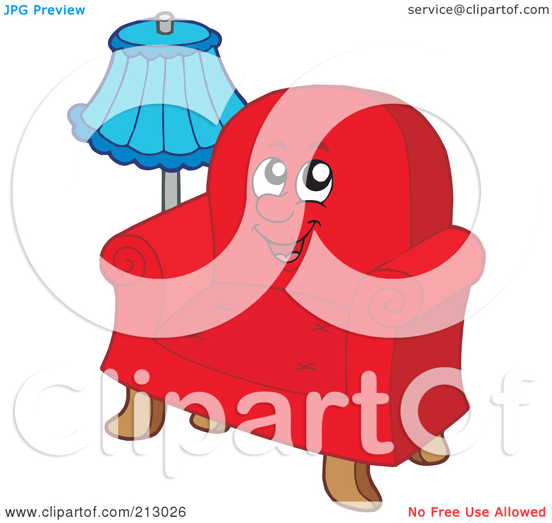 Free  Rf  Clipart Illustration Of A Blue Lamp By A Red Chair Character
