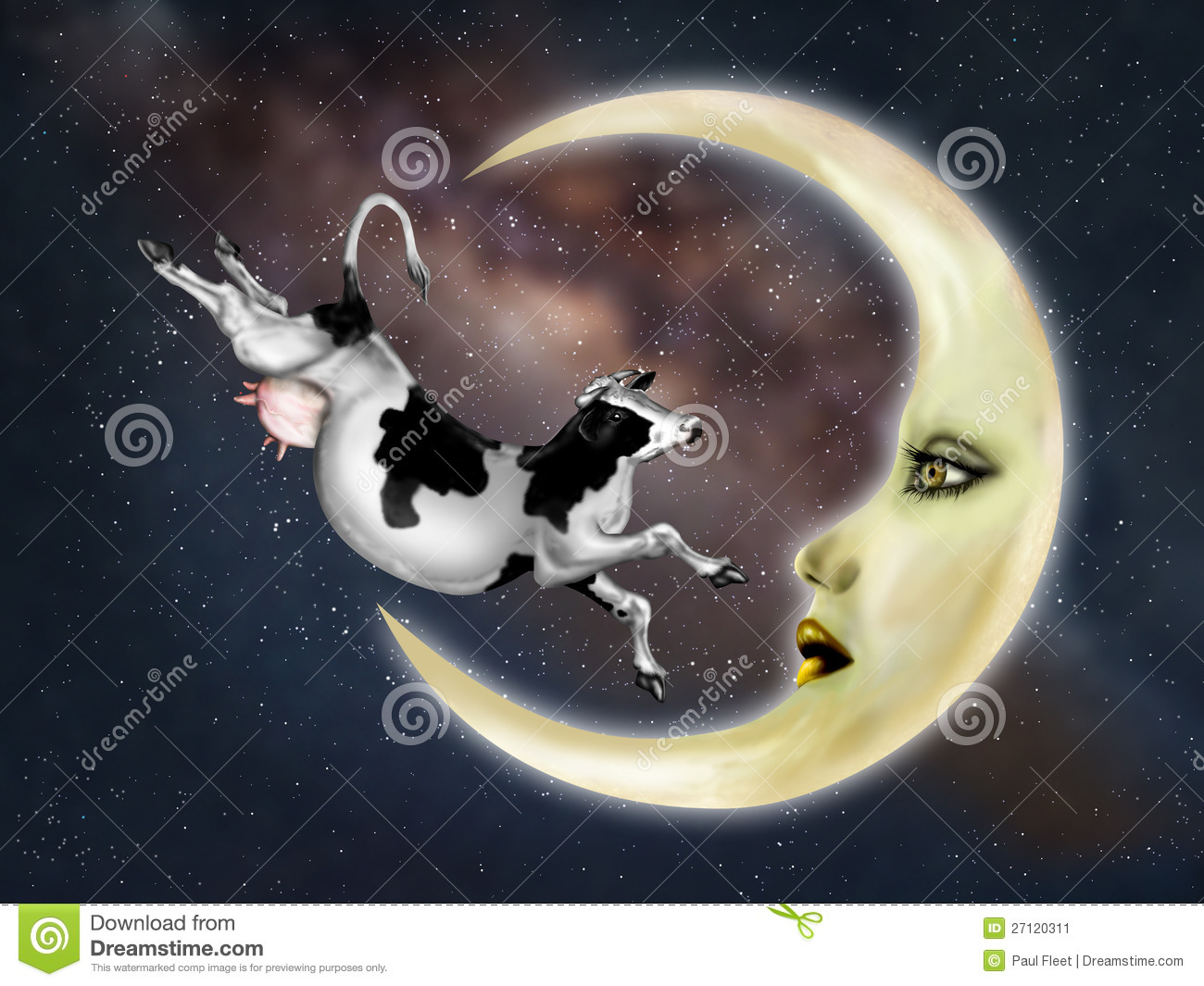 Illustration Of A Dairy Cow Jumping Over The Moon