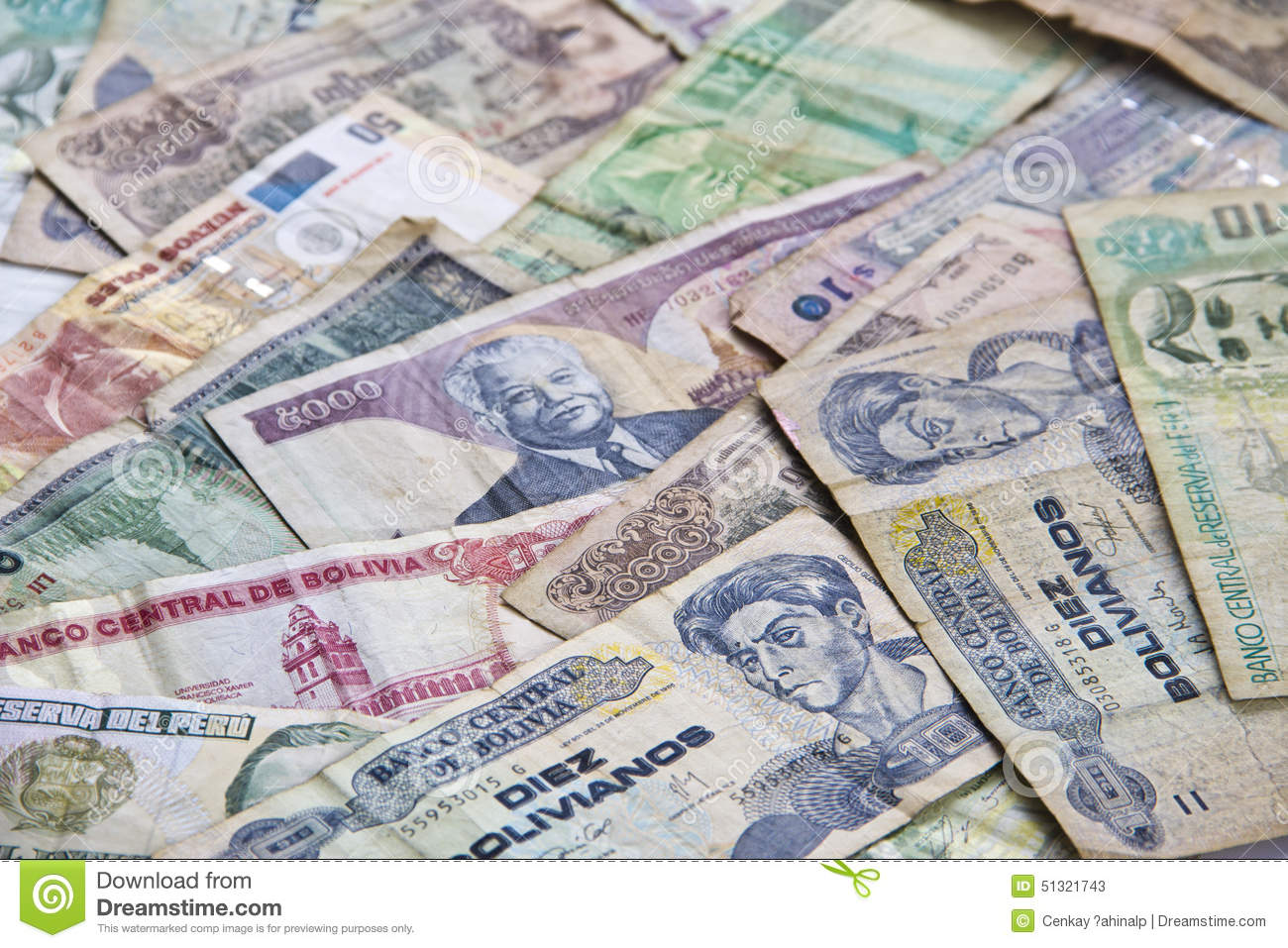 Money Banknotes From Several Asian South American Countries Isolated