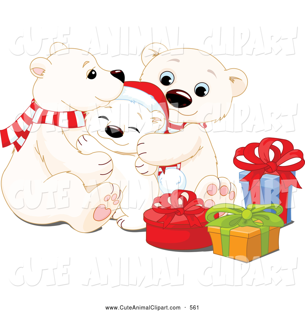     Of A Cute Adorable Polar Bear Family Snuggling By Christmas Presents