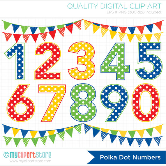Primary Colored Polka Dot Numbers   Boy Or Girl Birthday Numbers Clip    