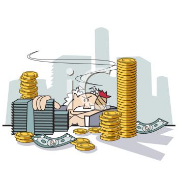 Rich Man Surrounded By Piles Of Money Clipart Image