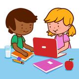 Students Doing Homework Using A Computer  Royalty Free Stock Photos