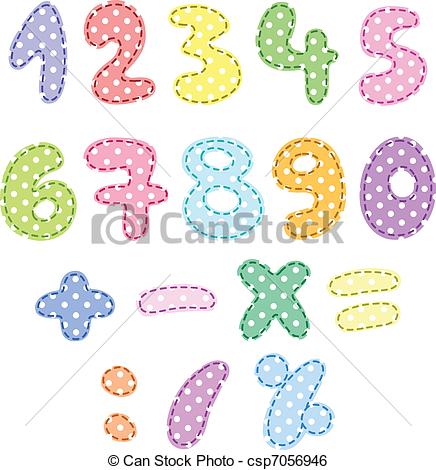 Vector Of Polka Dot Numbers With Stitches Csp7056946   Search Clipart