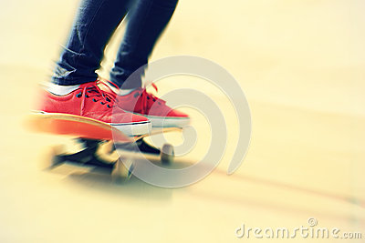 Woman Legs Skateboarding At Skatepark Ramp 