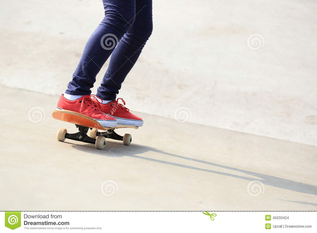 Woman Legs Skateboarding At Skatepark Ramp 