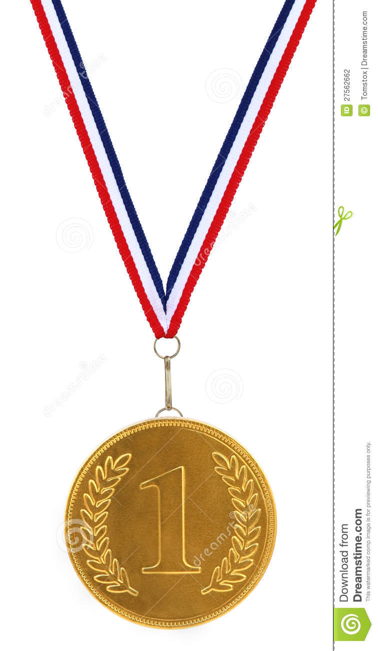 1st   First Place Gold Medal On Ribbon Isolated On White Background 