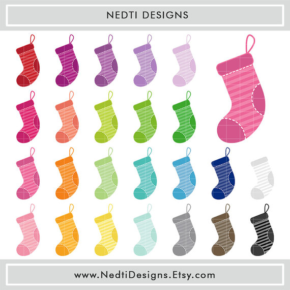 24 Socks Clipart Colorful Rainbow Color Stockings Clipart Christmas    