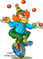 Cartoon Clown Juggling On Unicycle