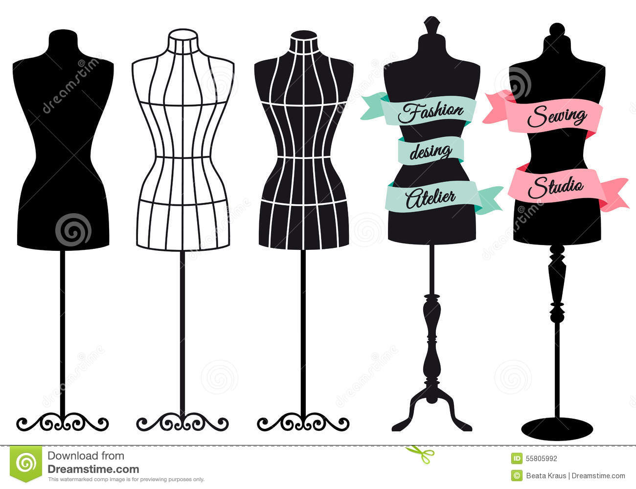 Fashion Mannequins For Shops Sewing Studios Boutiques Vector Set 