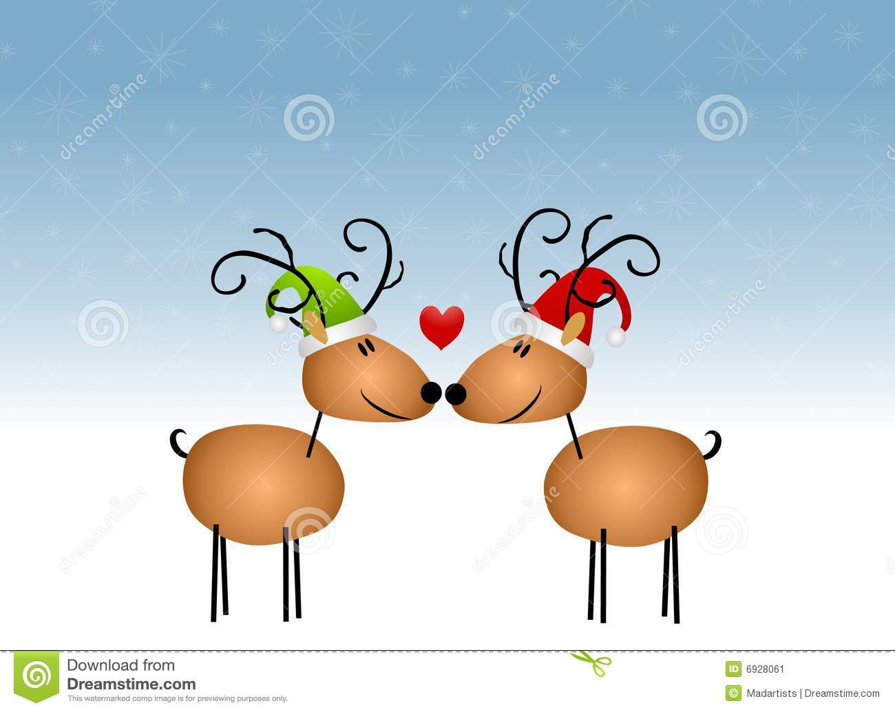 Featuring A Pair Of Cartoon Reindeer Kissing Noses In The Snow