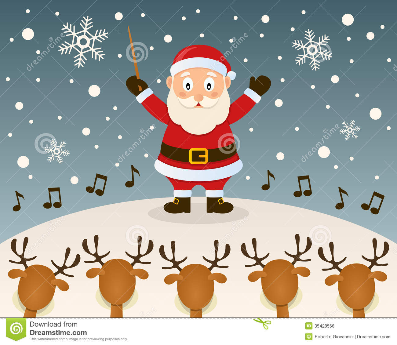 Five Reindeer Singing Carols In A Snowy Scene  Eps File Available
