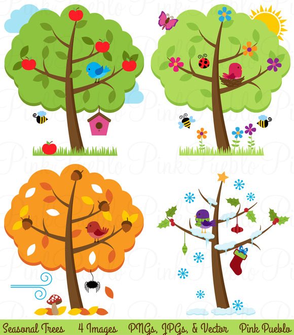 Four Seasons Trees Clipart   Vectors   Illustrations On Creative