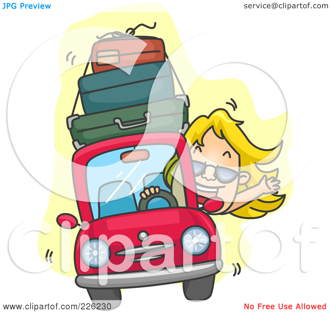 Free  Rf  Clipart Illustration Of A Woman Driving A Car With Luggage