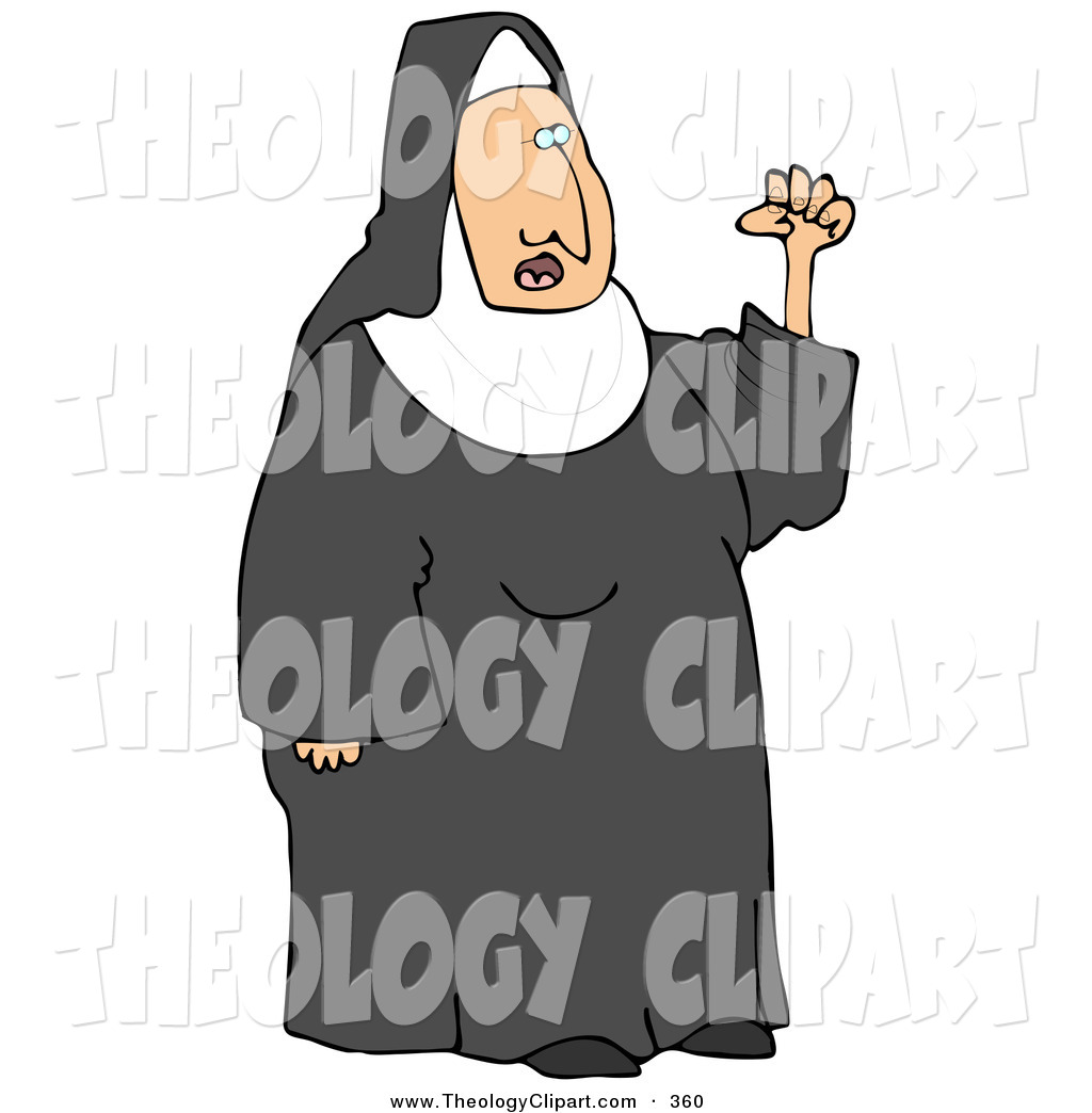 Larger Preview  Clip Art Of A Frustrated White Nun In Black And White    