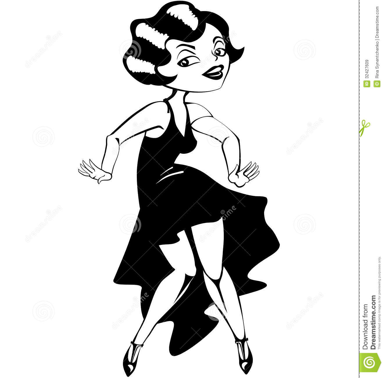 Laughing Cute Cartoon Flapper Girl In Art Deco Dress Royalty Free    