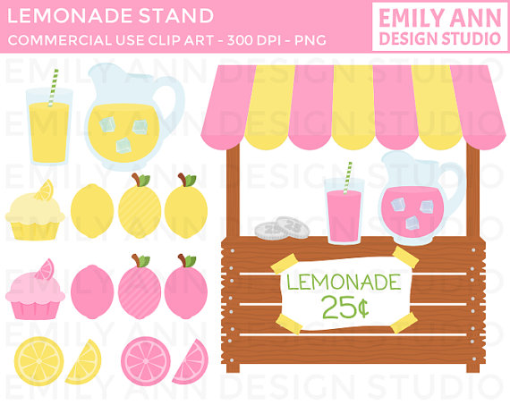 Lemonade Stand Pink Lemonade Lemons Cute Clip Art   Commercial Use    